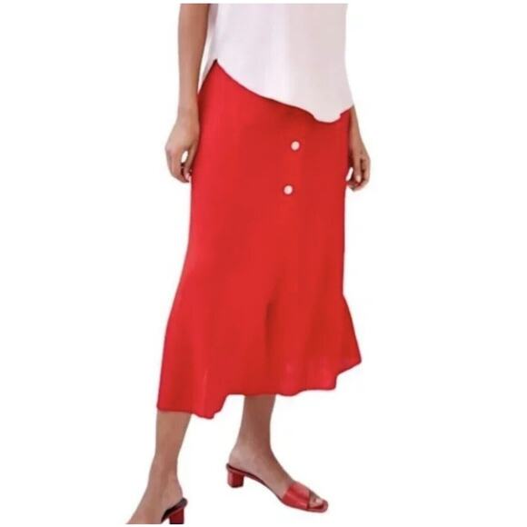 ARITZIA Wilfred Amelie Midi Skirt Women's Sz. 4 Red Button Down Flirty Classic - Picture 1 of 7